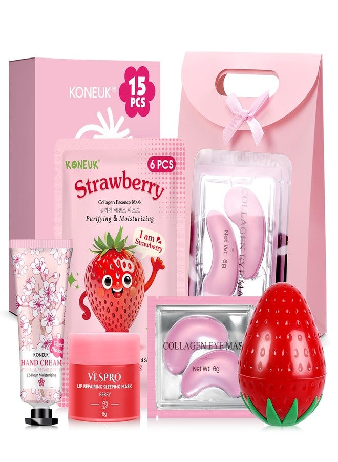 KONEUK 15 PACK Skincare Gift Set for Teen Girls, Travel Kit & Stocking Stuffers with Under Eye Patches, Facial Masks, Hand Cream, Lip Mask, Body Lotions, Christmas Gifts for Kids, Women & Mothers Day - Image 1
